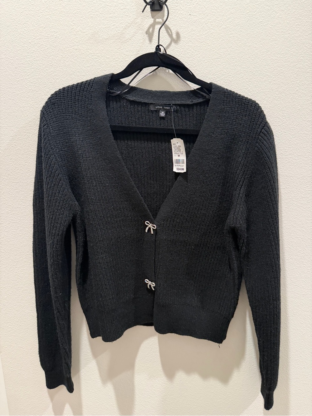 Love Tree Black V-Neck Bow-Accent Cardigan